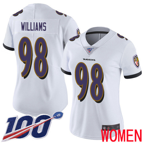Baltimore Ravens Limited White Women Brandon Williams Road Jersey NFL Football #98 100th Season Vapor Untouchable->women nfl jersey->Women Jersey